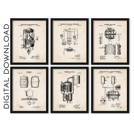 Whiskey Making Patent Print Wall Art - Set of 6 - PRINTABLE DIGITAL DOWNLOAD
