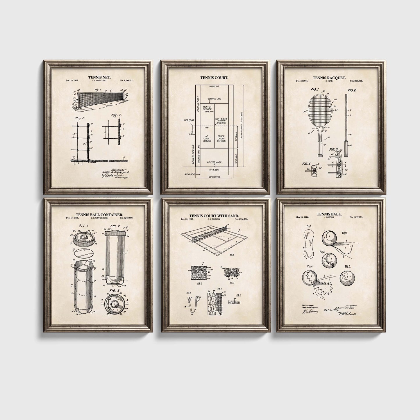 Tennis Patent Print Wall Art - Set of 6 Ready to Frame Prints