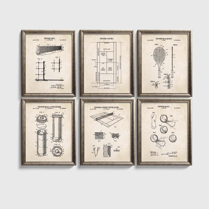 Tennis Patent Print Wall Art - Set of 6 Ready to Frame Prints