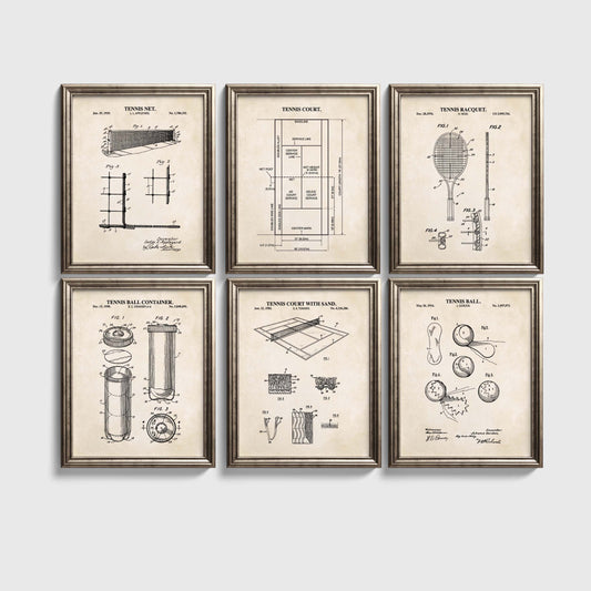 Tennis Patent Print Wall Art - Set of 6 Ready to Frame Prints