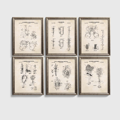 Rock Climbing Patent Print Wall Art - Set of 6 Physical Prints