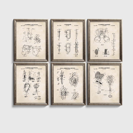 Rock Climbing Patent Print Wall Art - Set of 6 Physical Prints