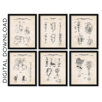 Rock Climbing Patent Print Wall Art - Set of 6 - PRINTABLE DIGITAL DOWNLOAD