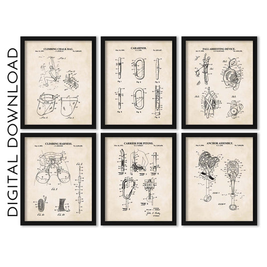 Rock Climbing Patent Print Wall Art - Set of 6 - PRINTABLE DIGITAL DOWNLOAD