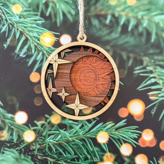Celestial Sun and Moon Wood Ornament