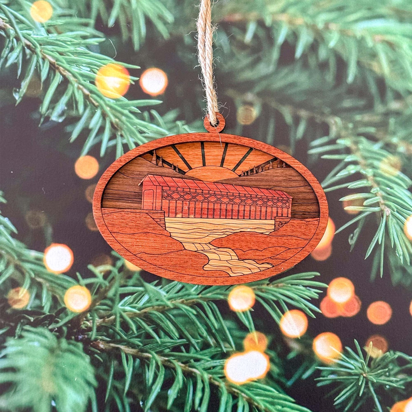 Wood Covered Bridge Ornament - Handcrafted Christmas Décor