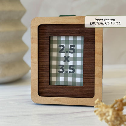 Layered wallet photo frame SVG for a 2.5 by 3.5 inch picture with rounded corners and an integrated ribbon hanging slot