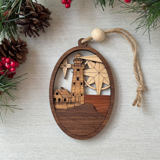 Wood Lighthouse Ornament | Handcrafted Coastal Christmas Décor