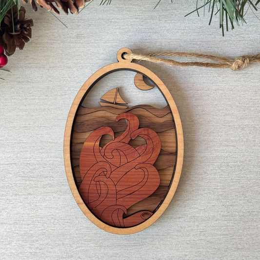 Wood Octopus Ornament | Handcrafted Coastal Christmas Décor