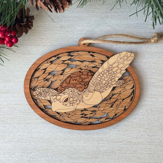 Wood Sea Turtle Ornament | Handcrafted Coastal Christmas Décor