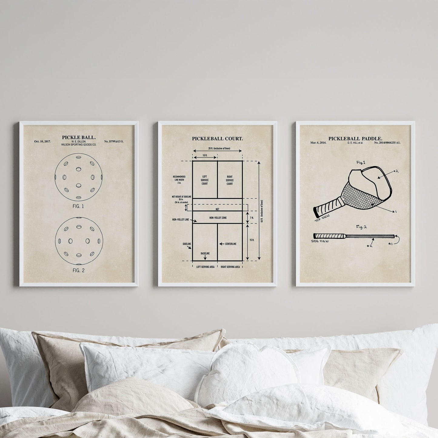 Pickleball Patent Print Wall Art - Set of 3 - PRINTABLE DIGITAL DOWNLOAD