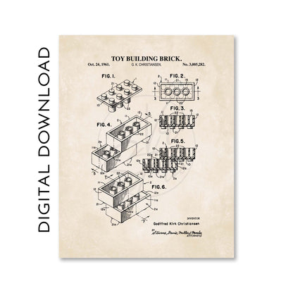 Toy Brick Patent Wall Art - PRINTABLE DIGITAL DOWNLOAD