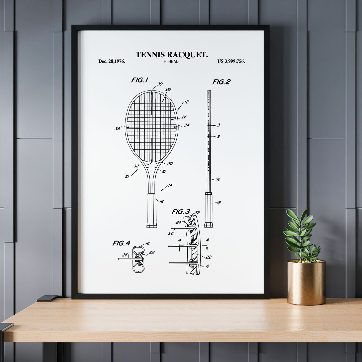 Tennis Racquet Patent Wall Art Print - Ready to Frame Sports Office Decor