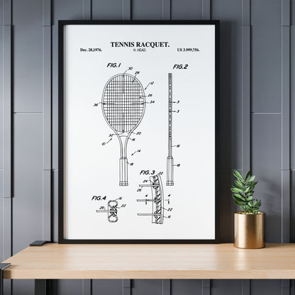 Tennis Racquet Patent Wall Art Print - Ready to Frame Sports Office Decor