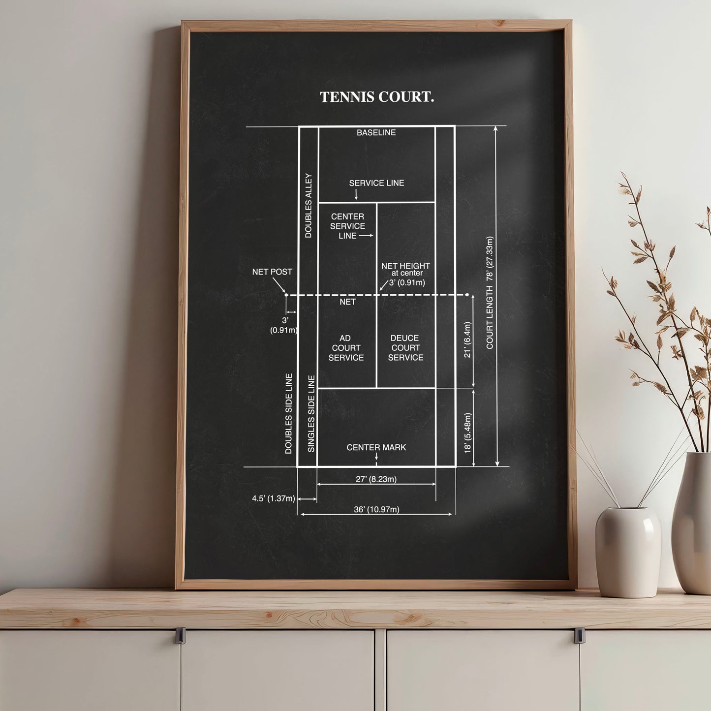Tennis Court Wall Art - Ready to Frame Minimalist Sports Decor