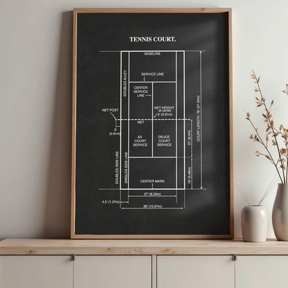 Tennis Court Wall Art - Ready to Frame Minimalist Sports Decor