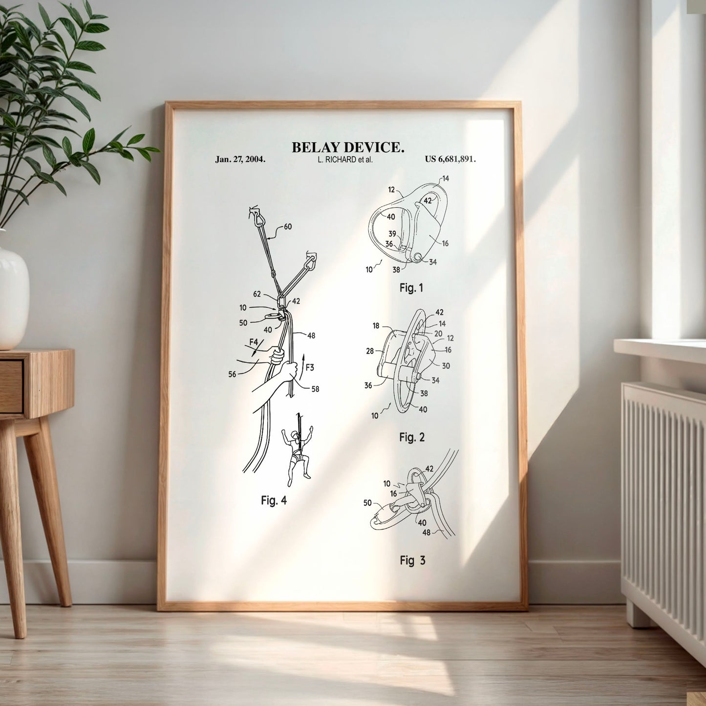 Belay Device Patent Wall Art - Ready to Frame Print