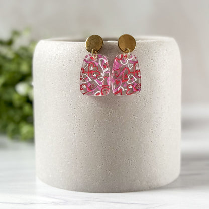 Whimsical Valentine Heart Rectangle Dangle Earrings