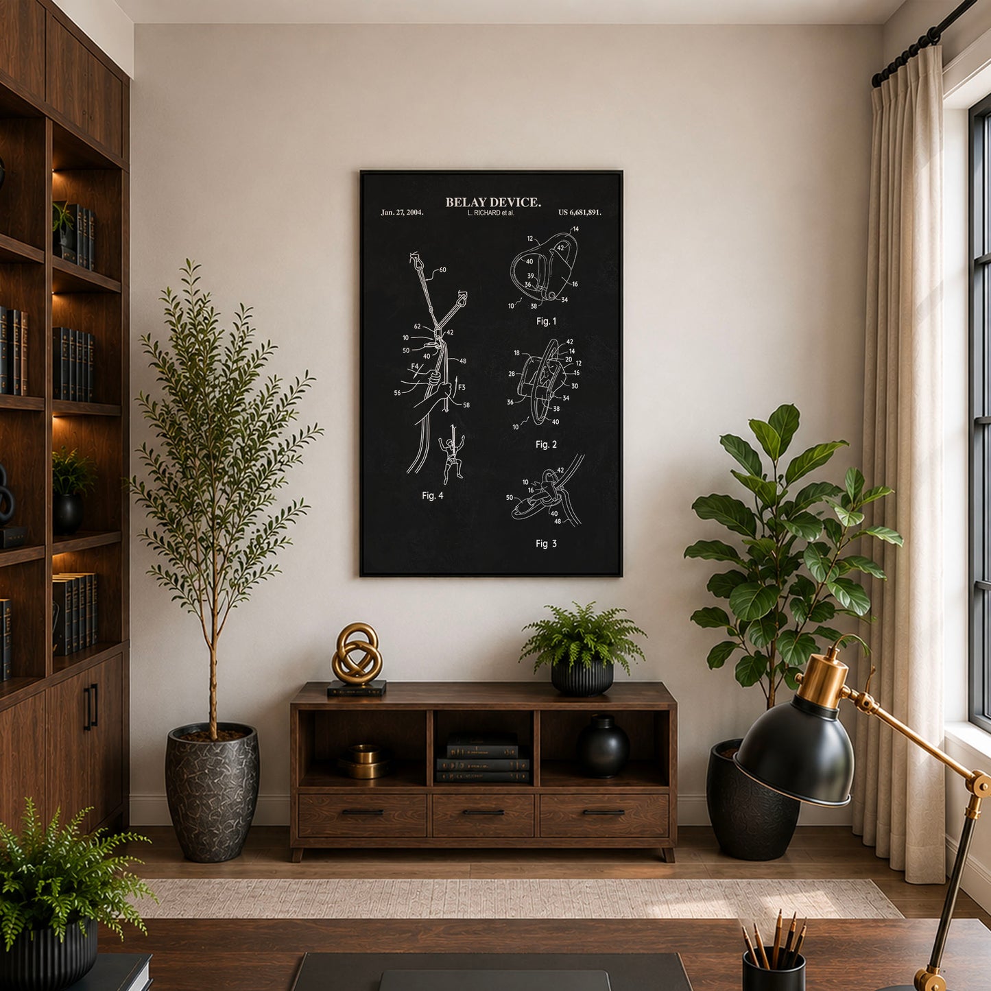 Belay Device Patent Wall Art - Ready to Frame Print