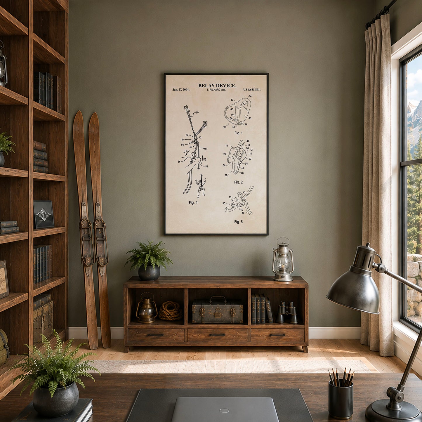 Belay Device Patent Wall Art - Ready to Frame Print