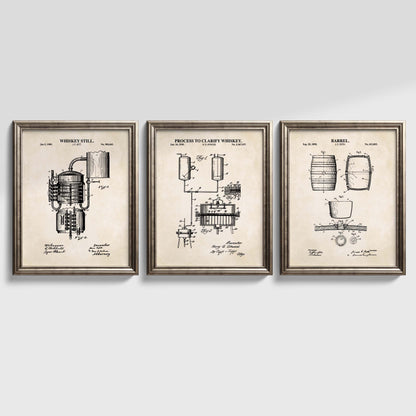 Whiskey Bourbon Patent Wall Art - Set of 3 Physical Prints