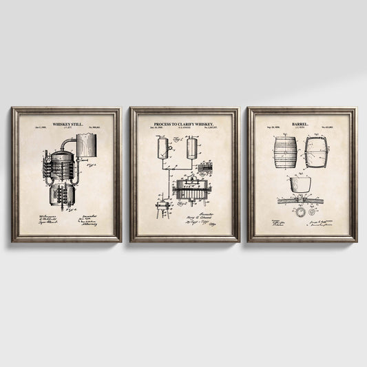 Whiskey Bourbon Patent Wall Art - Set of 3 Physical Prints