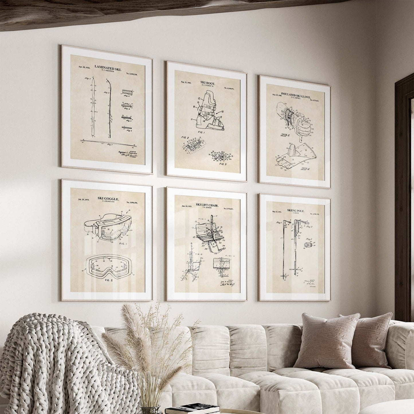 Skiing Patent Print Wall Art - Set of 6 Physical Prints
