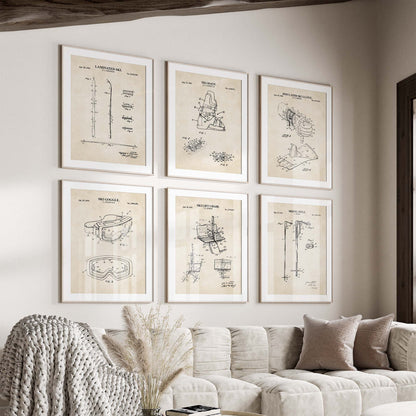 Skiing Patent Print Wall Art - Set of 6 Physical Prints