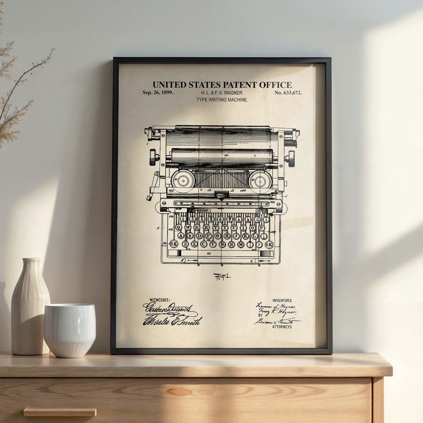 Typewriter Wall Art - Antique Typewriter Patent Print Poster - PRINTABLE DIGITAL DOWNLOAD