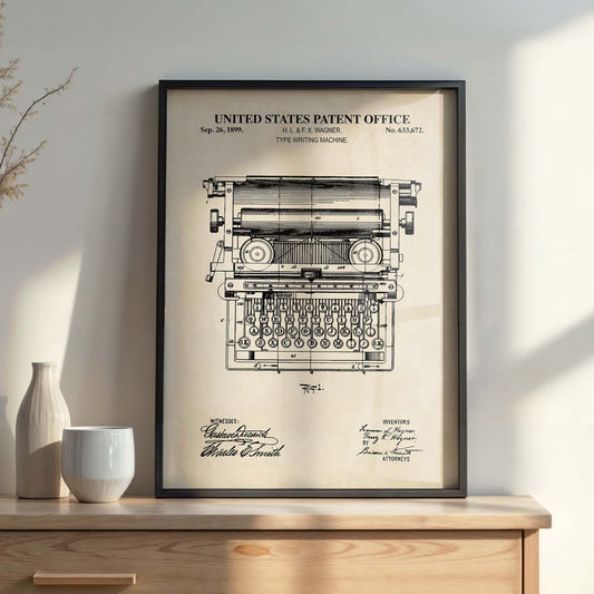Typewriter Wall Art - Antique Typewriter Patent Print Poster - PRINTABLE DIGITAL DOWNLOAD