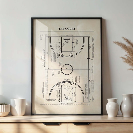 Basketball Court Diagram Wall Art - PRINTABLE DIGITAL DOWNLOAD
