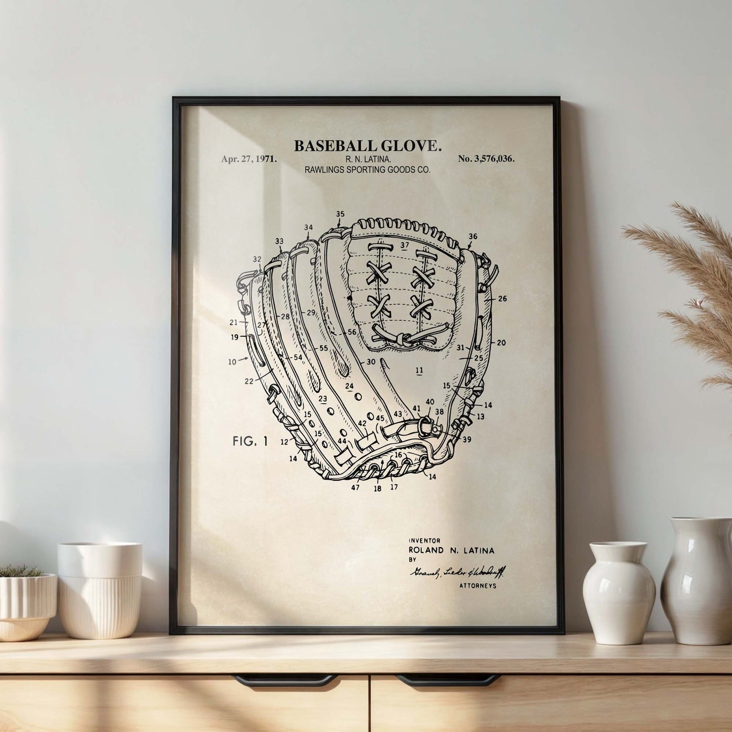 Baseball Glove Patent Wall Art - PRINTABLE DIGITAL DOWNLOAD