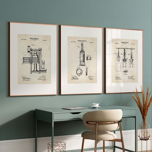 Wine Patent Wall Art Set - PRINTABLE DIGITAL DOWNLOAD