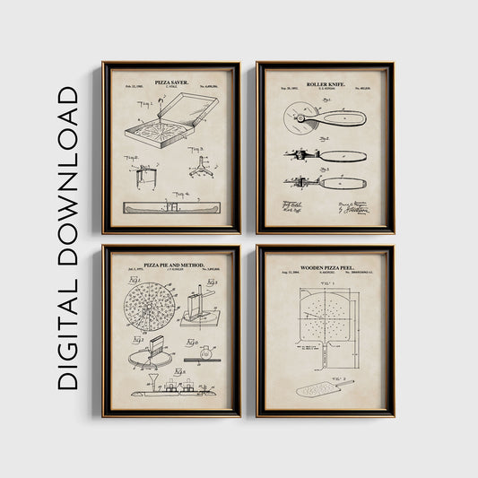 Pizza Patent Print Wall Art - Set of 4 - DIGITAL DOWNLOAD