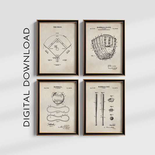 Baseball Patent Print Wall Art - Set of 4 - DIGITAL DOWNLOAD
