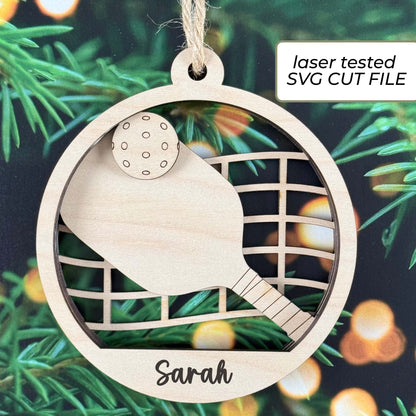 Pickleball Ornament SVG | Personalized Layered Laser Cut File