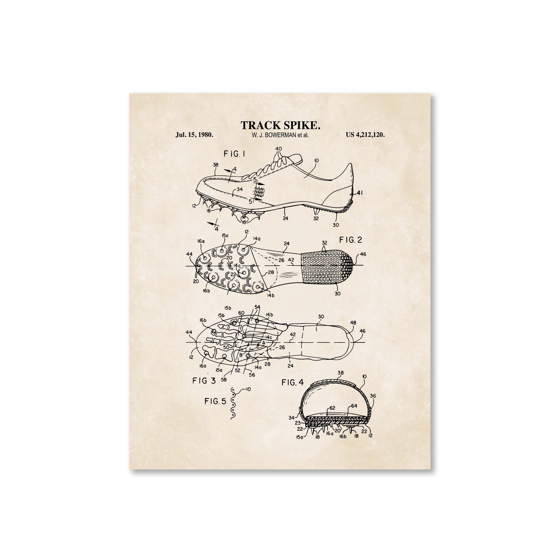 Patent illustration of a track spike on a vintage beige background