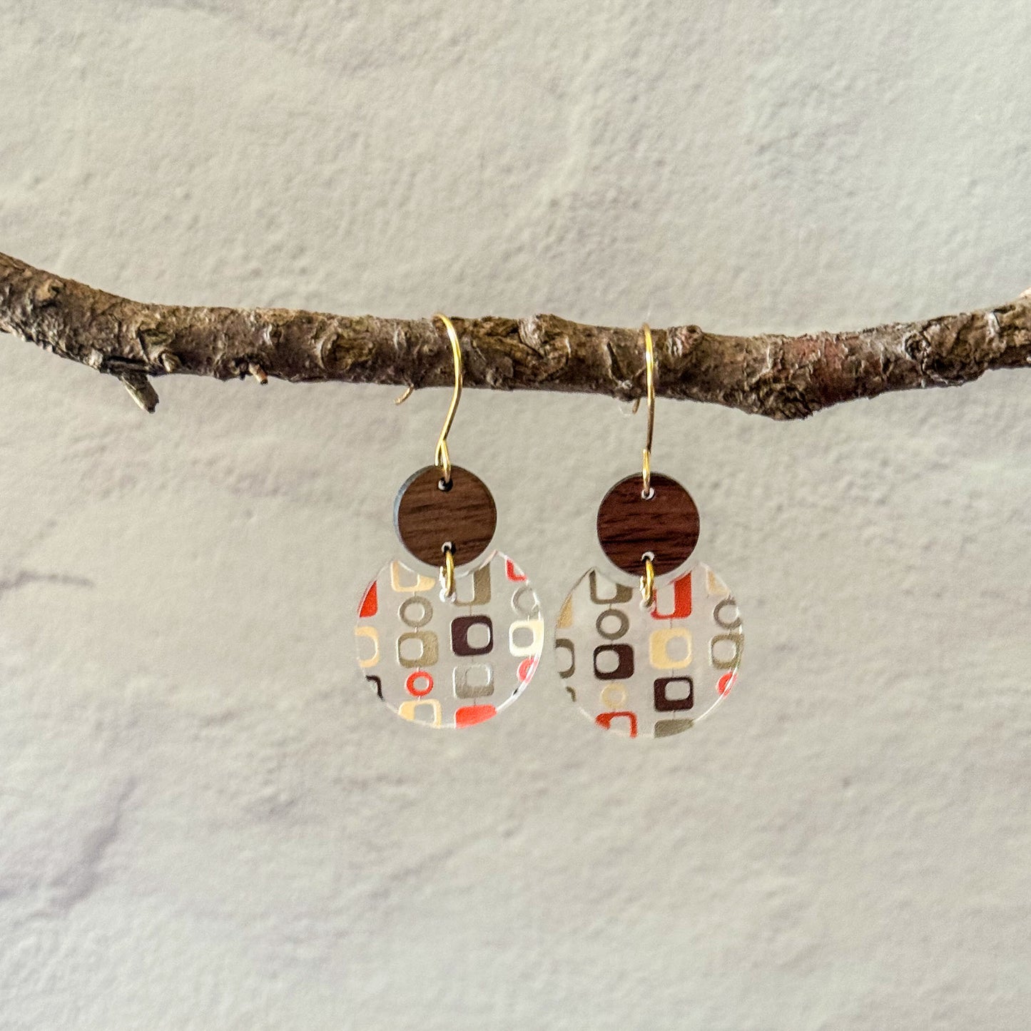 Retro Boho Wood & Acrylic Dangle Earrings