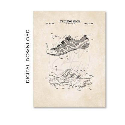 Cycling Shoe Patent Art Print  - PRINTABLE DIGITAL DOWNLOAD