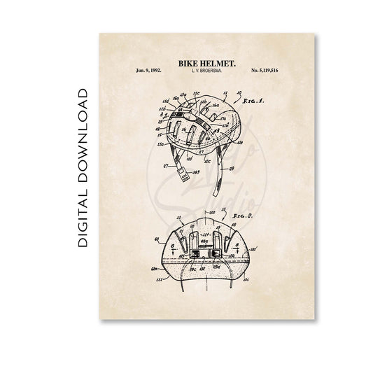 Cycling Helmet Patent Art Print  - PRINTABLE DIGITAL DOWNLOAD
