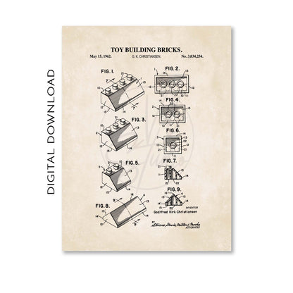 Angled Toy Brick Patent Wall Art - PRINTABLE DIGITAL DOWNLOAD