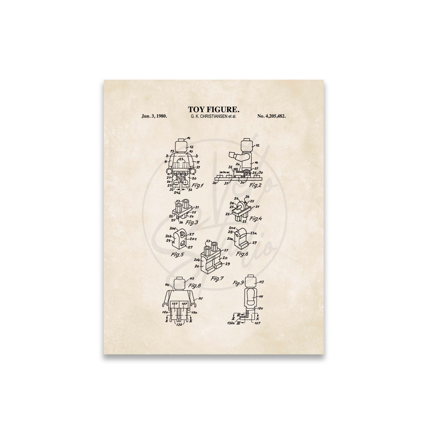 Mini Toy Brick Figure Patent Wall Art - Vintage Toy Brick Decor - Ready to Frame Print