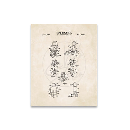 Mini Toy Brick Figure Patent Wall Art - Vintage Toy Brick Decor - Ready to Frame Print