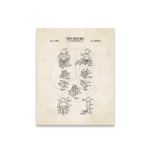 Mini Toy Brick Figure Patent Wall Art - Vintage Toy Brick Decor - Ready to Frame Print