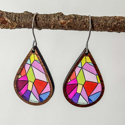 Retro Boho Faux Stained Glass Earrings – Handcrafted Jewelry