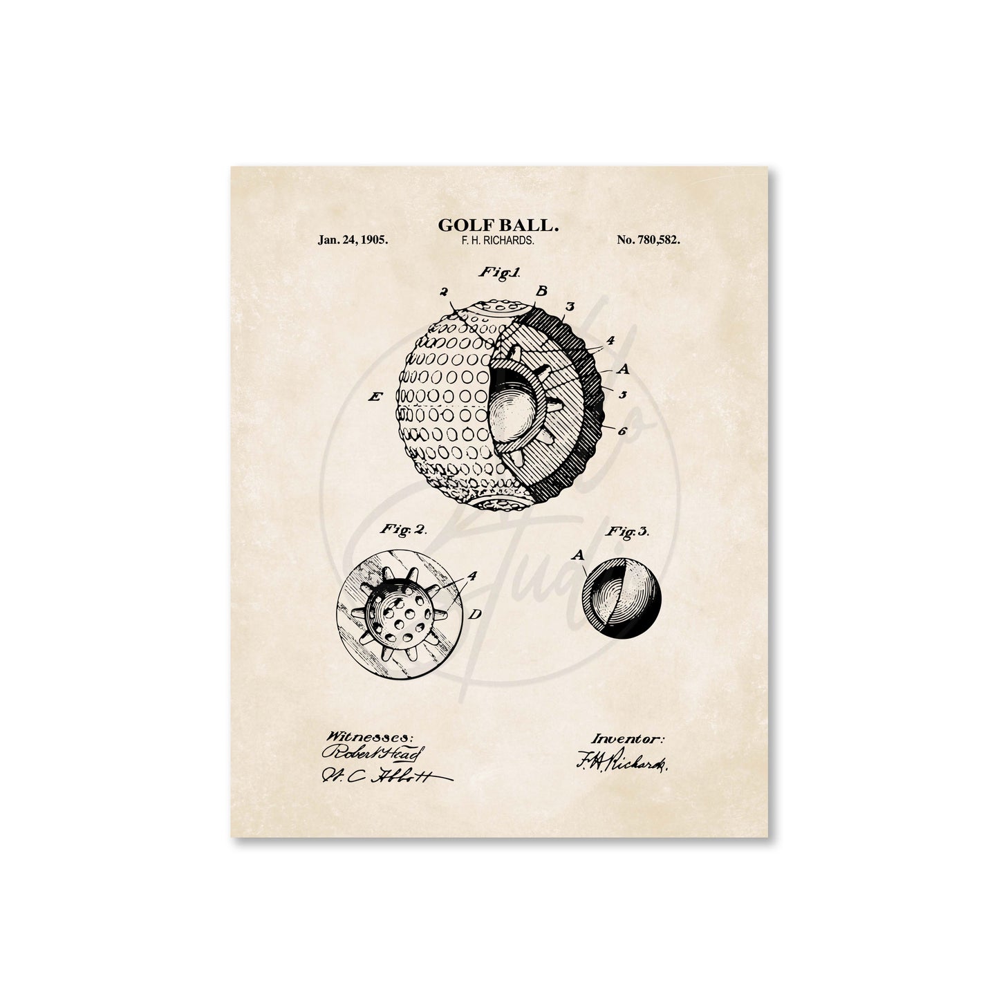 Golf Ball Patent Wall Art - Ready to Frame Print