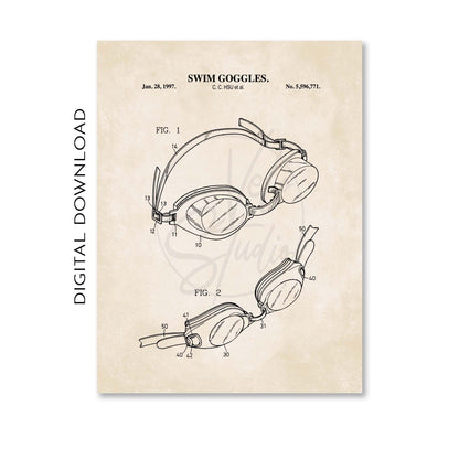 Swim Goggles Patent Wall Art - PRINTABLE DIGITAL DOWNLOAD