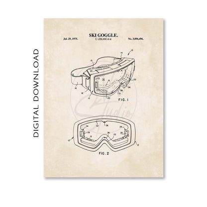 Ski Goggle Patent Wall Art - PRINTABLE DIGITAL DOWNLOAD