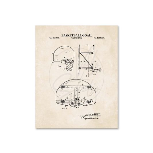 Basketball Goal Wall Art - Retro Basketball Patent - Ready to Frame Print