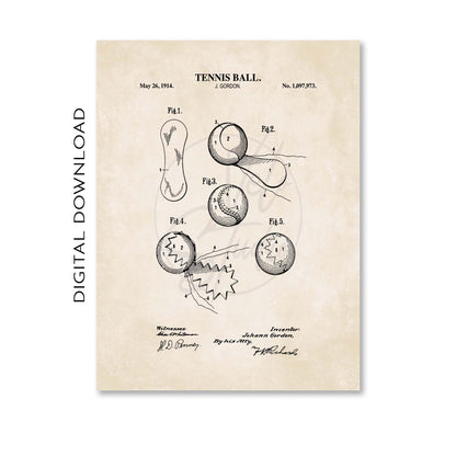 Tennis Ball Patent Wall Art - PRINTABLE DIGITAL DOWNLOAD